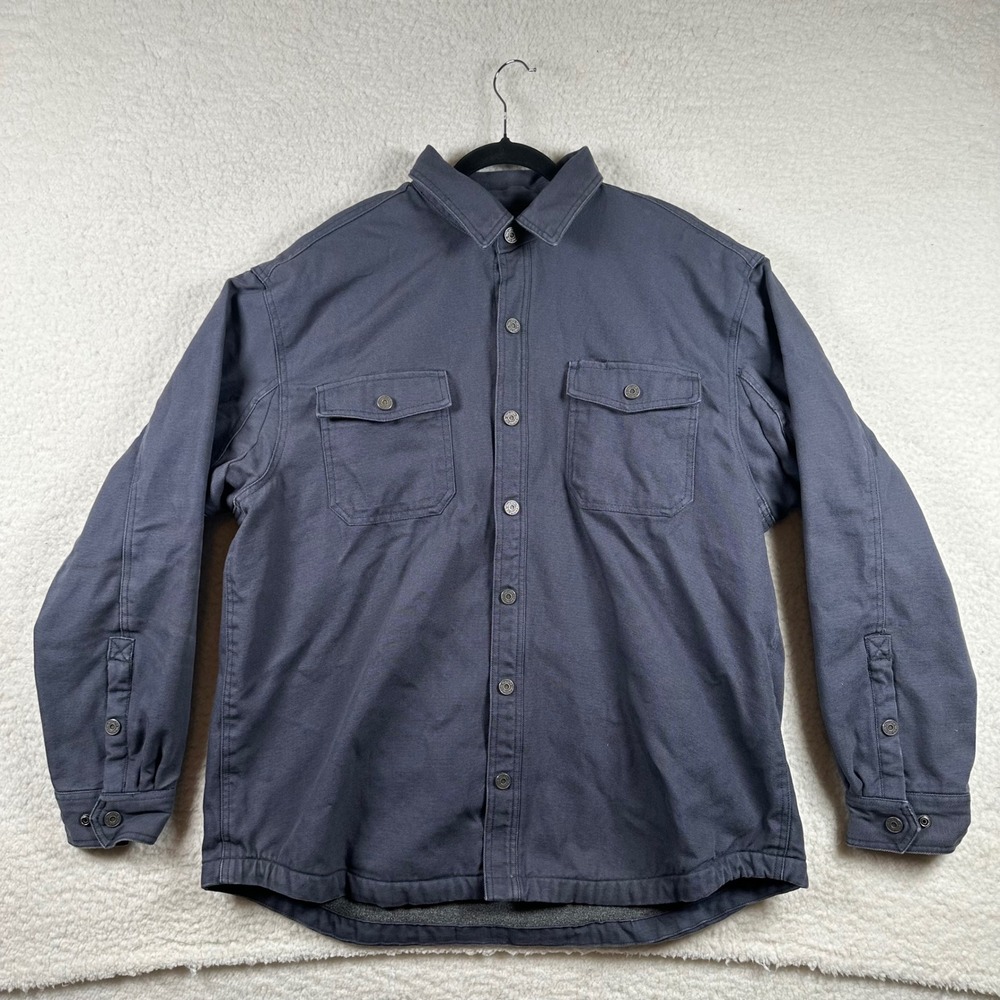 Duluth Trading Co Shirt Jacket Mens Fleece Lined Canvas Workwear XL Gray Utility